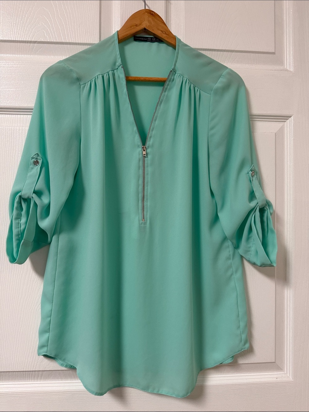 Atmosphere Mint Green Half-Zip Roll-Sleeve Blouse                   4/18